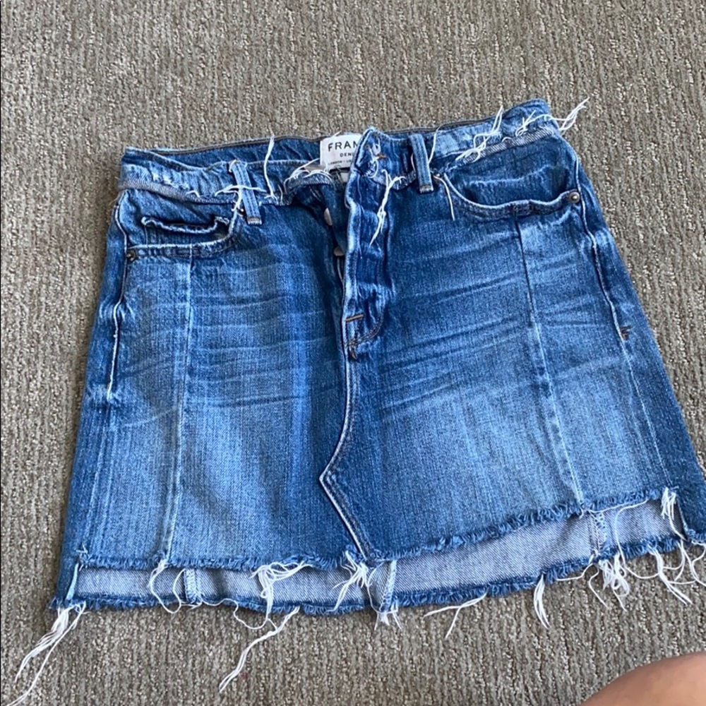 Frame distressed denim mini skirt